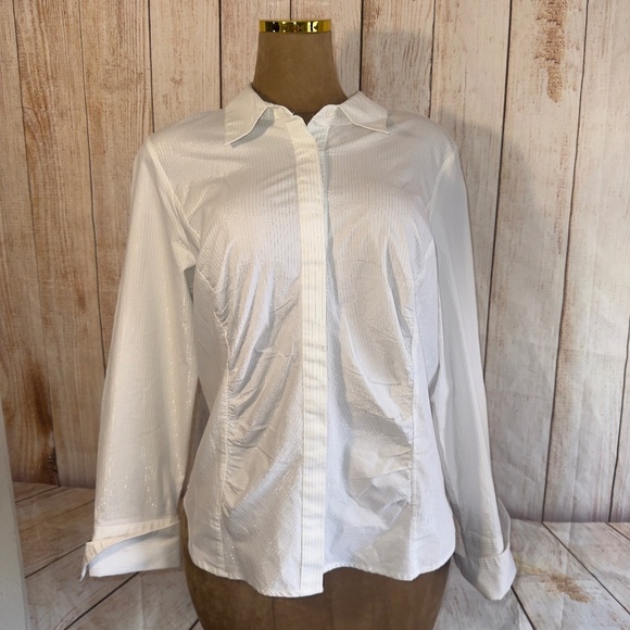 Lane Bryant Tops - Lane Bryant White & Silver Metallic Stripe Button Up shirt, Women’s 14/16​​